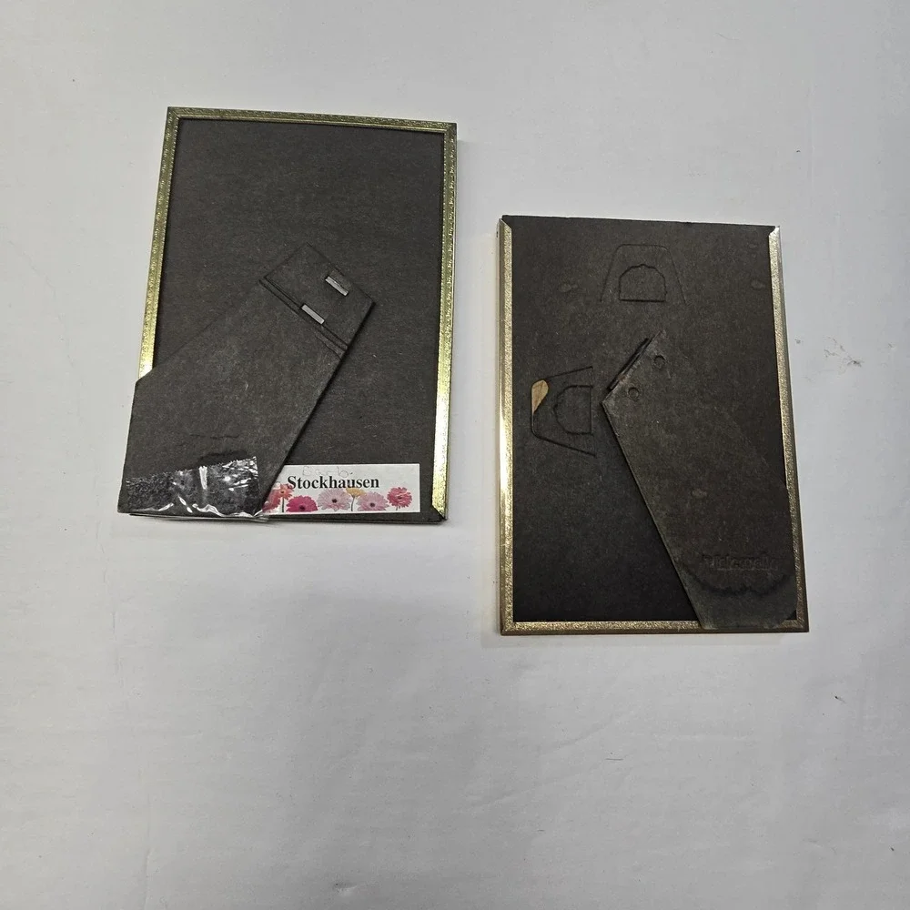 Vintage PAIR Gold Metal Photo Frames Ornate Easel Rectangle Hanging Cottagecore